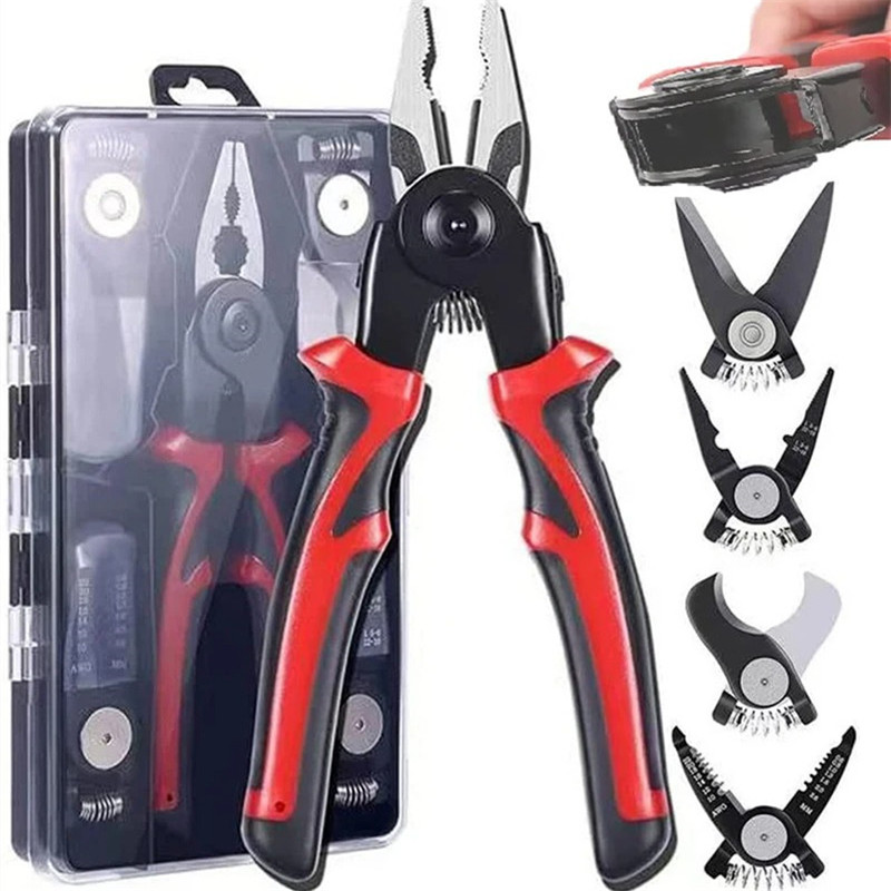 5 in 1 Multifunctional Interchangeable Heads Pliers Set Steel Wire Pliers Vise Stripping Pliers Set Electronic Maintenance Tools