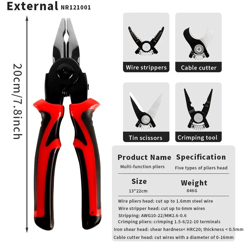 5 in 1 Multifunctional Interchangeable Heads Pliers Set Steel Wire Pliers Vise Stripping Pliers Set Electronic Maintenance Tools