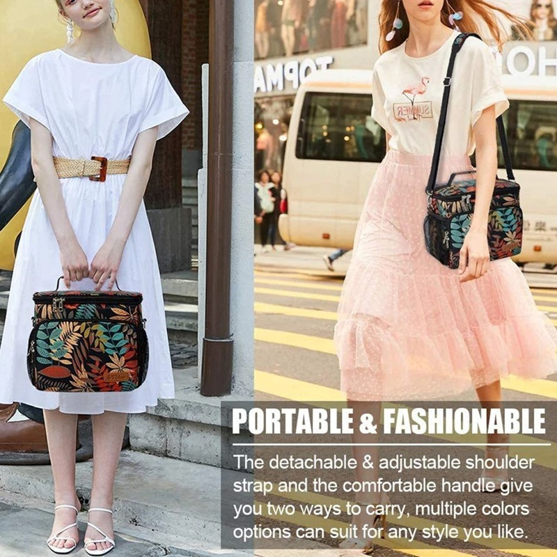 Large Capacity Floral Portable Lunch Bag for Women Men Food Thermal Bag Beach Cooler Picnic Pouch Insulated Tote Travel Handbag