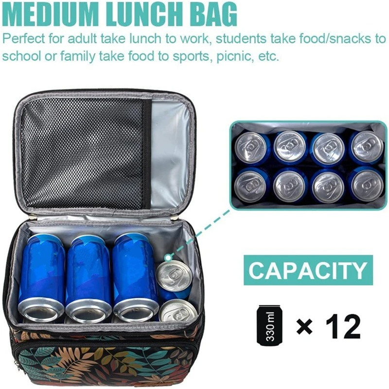 Large Capacity Floral Portable Lunch Bag for Women Men Food Thermal Bag Beach Cooler Picnic Pouch Insulated Tote Travel Handbag