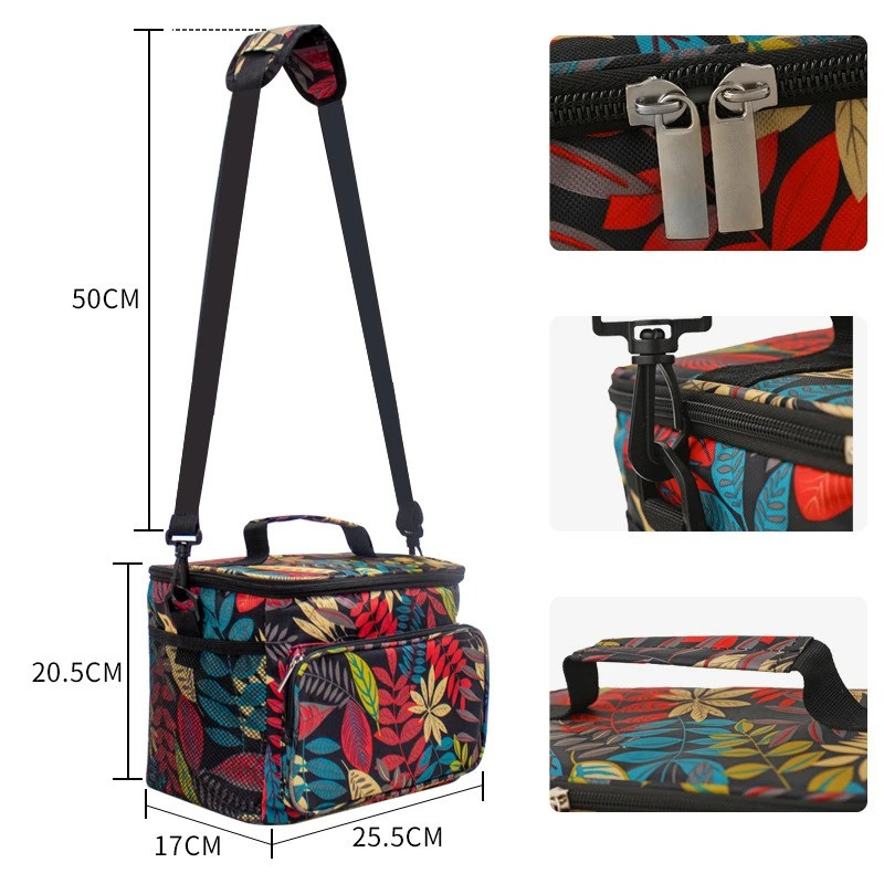 Large Capacity Floral Portable Lunch Bag for Women Men Food Thermal Bag Beach Cooler Picnic Pouch Insulated Tote Travel Handbag