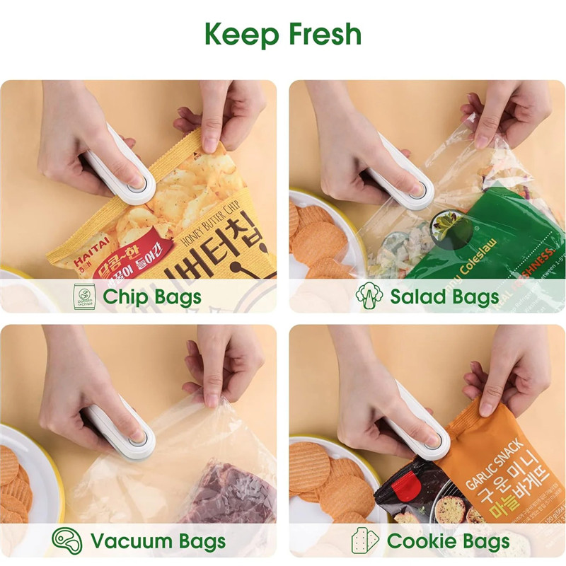 Mini Snacks Bag Sealer Rechargeable Handheld Vacuum Food Plastic Bag Sealing Food Storage Heat Sealer Portable Sealing Machine