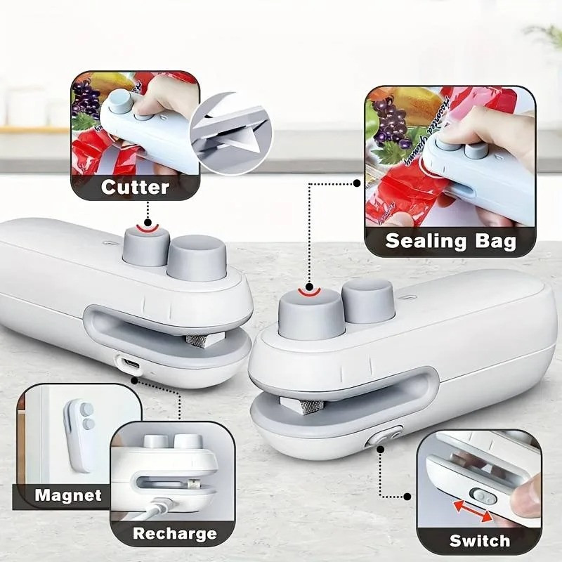 Mini Snacks Bag Sealer Rechargeable Handheld Vacuum Food Plastic Bag Sealing Food Storage Heat Sealer Portable Sealing Machine