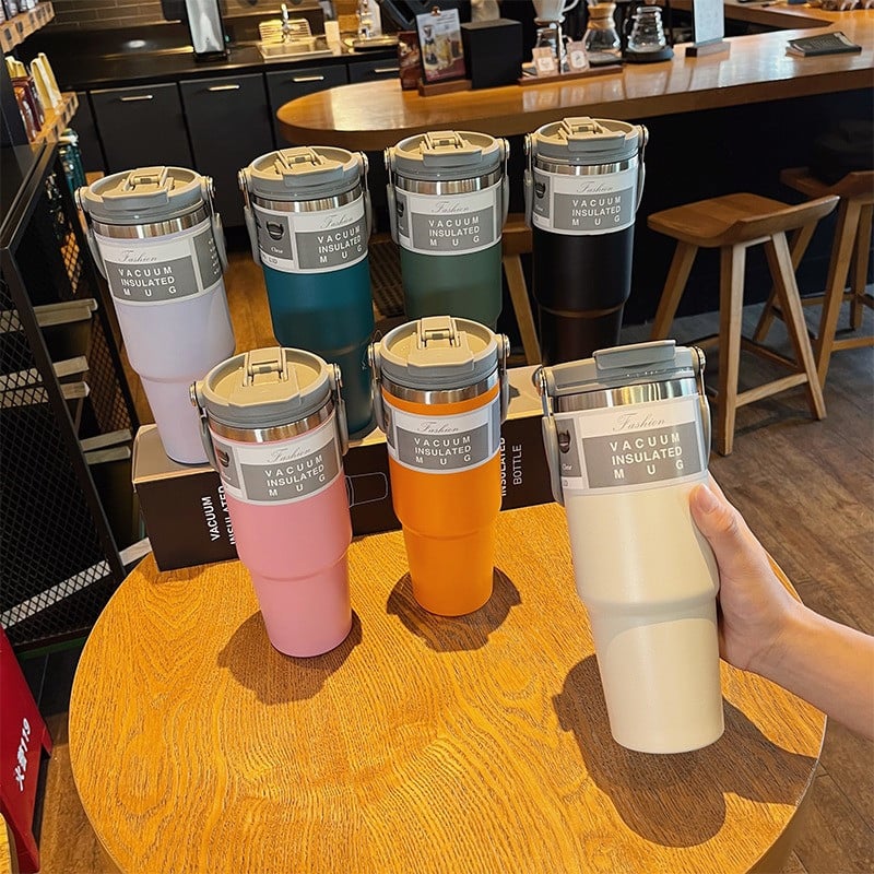 30oz Stainless Steel Insulated Cup Travel Car Thermos Tumbler Cup with Straw Leakproof Water Bottle Vacuum Flasks Thermos Kettle