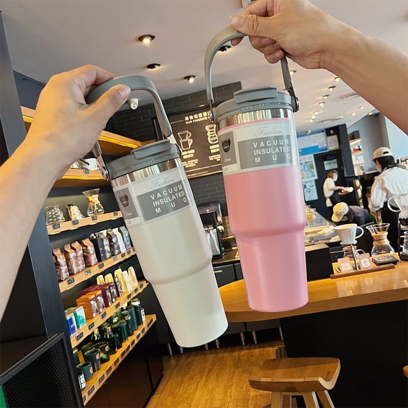 30oz Stainless Steel Insulated Cup Travel Car Thermos Tumbler Cup with Straw Leakproof Water Bottle Vacuum Flasks Thermos Kettle