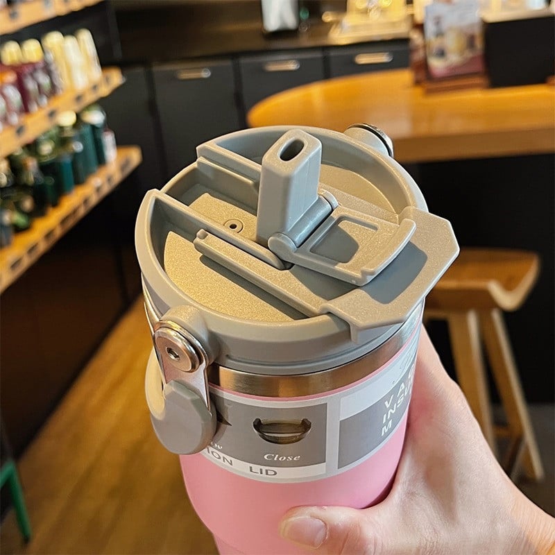 30oz Stainless Steel Insulated Cup Travel Car Thermos Tumbler Cup with Straw Leakproof Water Bottle Vacuum Flasks Thermos Kettle