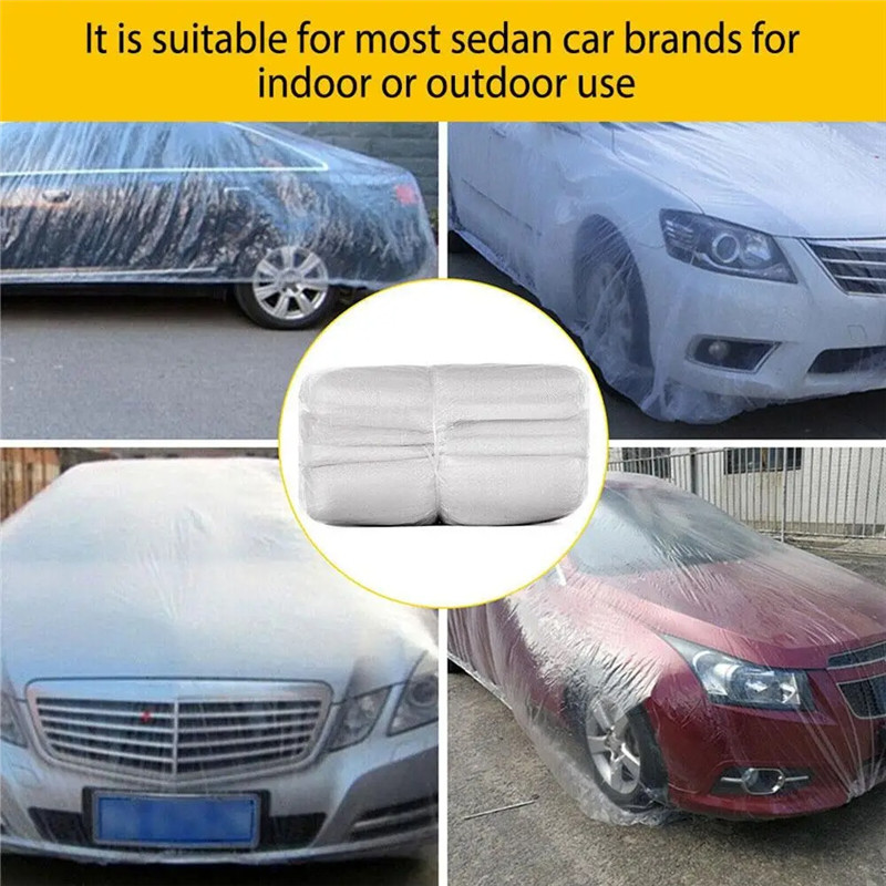 Disposable Transparent Car Clothing Cover Dustproof Rainproof Clear Plastic PE Film Rain Coat Waterproof Car Cover Universal
