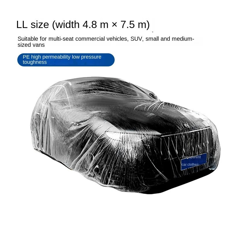 Disposable Transparent Car Clothing Cover Dustproof Rainproof Clear Plastic PE Film Rain Coat Waterproof Car Cover Universal