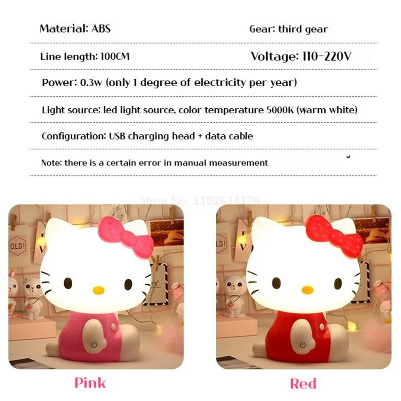 Hello Kitty 3D LED Small Night Light Touch Plug-in Baby Feeding Home Bedroom Dreamy Eye-care Sleeping Lamp Bedside Room Decor
