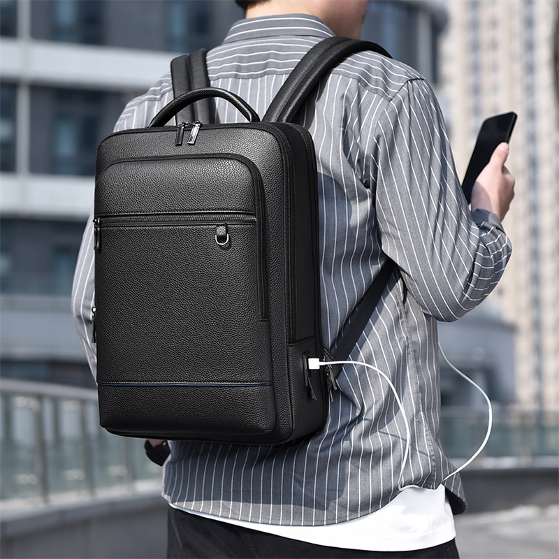 PU Leather Travel Backpacks Men Business Backpack School Bag Large Capacity Waterproof Briefcase 15.6 inch Laptop Backpack