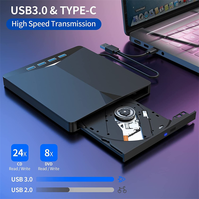 7-in-1 USB 3.0 Type C External CD DVD RW Optical Drive DVD Burner Reader Player Super Optical Drive For PC Laptop Notebook