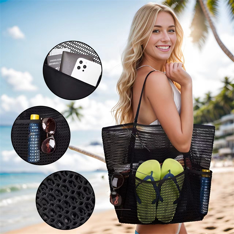 Summer Beach Bag Mesh Large Capacity Tote Bag Men And Women Go Out Handbag Portable Washing Swimming Clothes Storage Bag