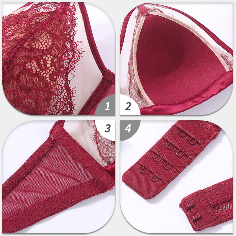 Women French Bras Panties Underwear Sexy Beautiful Back Thin Triangle Cup Lingerie Embroidery Mesh Lace Bra Brief Set