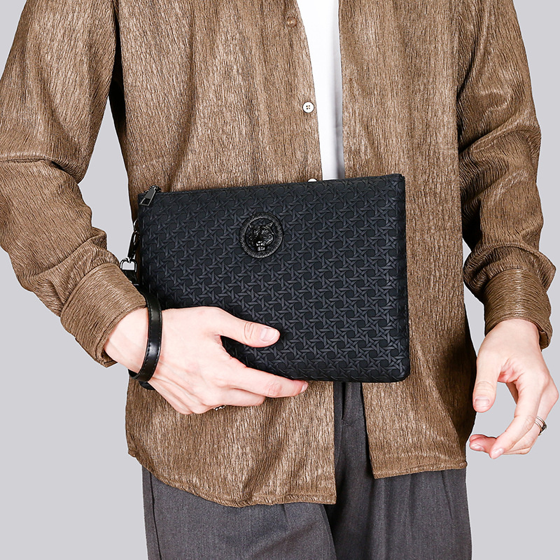 Luxury Business Clutch Bag Solid Color Woven Men's Handbag Purse Large Capacity Envelope Wallet Card Bags Casual Underarm Bag