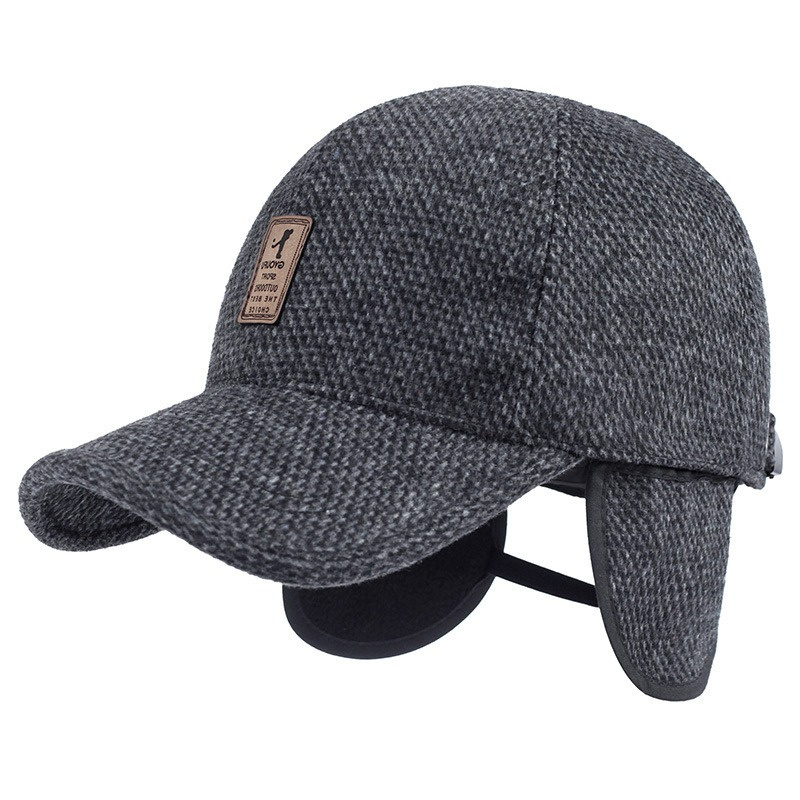 Men Autumn Winter Hat Outdoor Thick Warm Fleece Lining Felt Caps Adjustable Earmuffs Baseball Cap Ear Protection Hats
