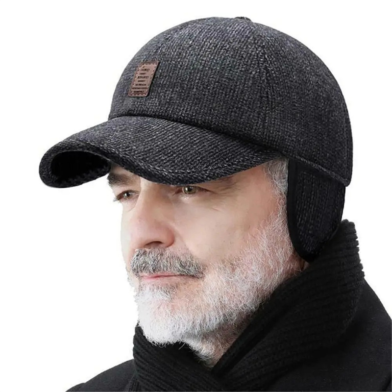 Men Autumn Winter Hat Outdoor Thick Warm Fleece Lining Felt Caps Adjustable Earmuffs Baseball Cap Ear Protection Hats