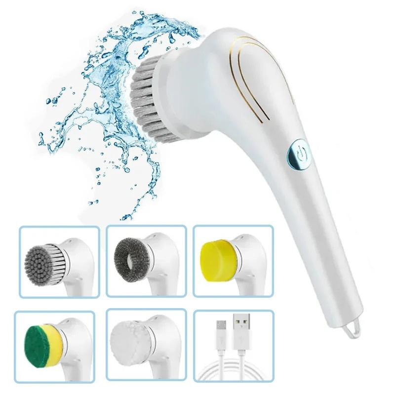 Electric Spin Cleaning Brush with 5pcs Heads Cordless Portable Scrub Brush Handheld Scrubber Suitable for Bathroom Kitchen Tool