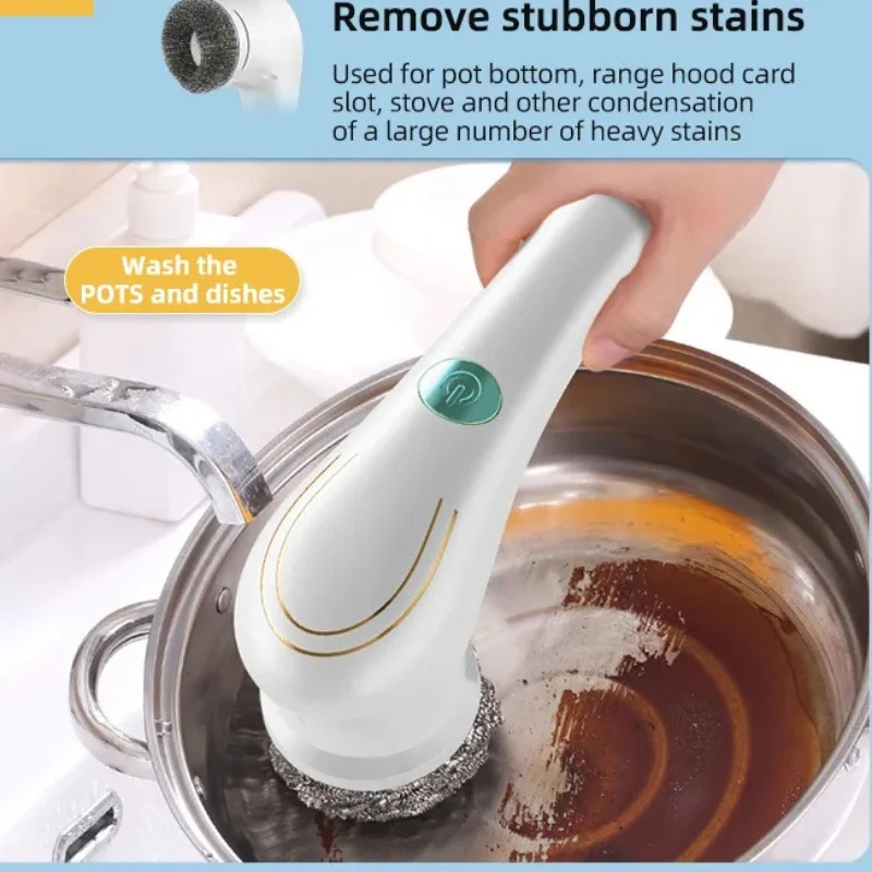 Electric Spin Cleaning Brush with 5pcs Heads Cordless Portable Scrub Brush Handheld Scrubber Suitable for Bathroom Kitchen Tool