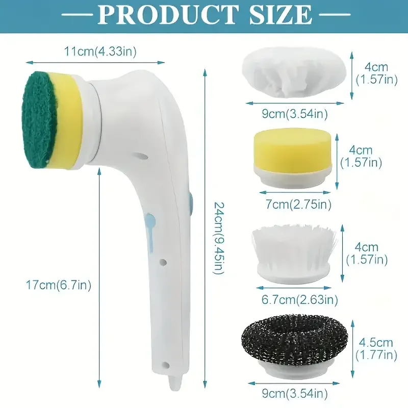 Electric Spin Cleaning Brush with 5pcs Heads Cordless Portable Scrub Brush Handheld Scrubber Suitable for Bathroom Kitchen Tool
