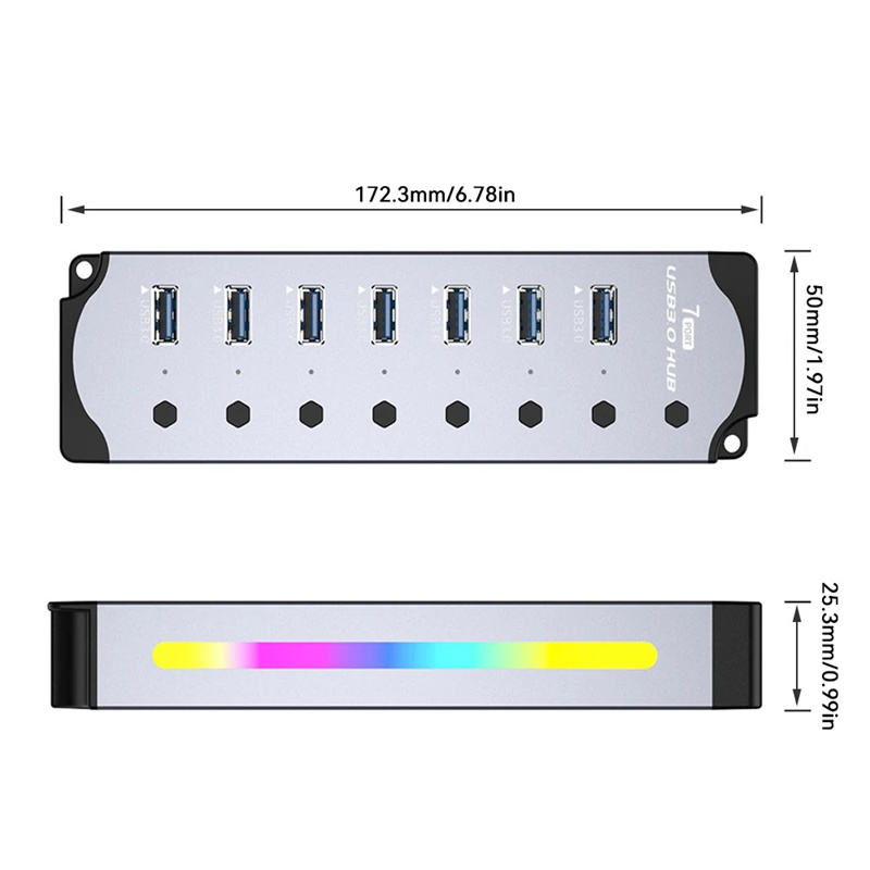 7 in 1 USB 3.0 Hub Individual Switch 5Gbps USB 3.0 Adapter USB  HUB with RGB light Aluminum Hub USB 3.0 Splitter For PC Laptop