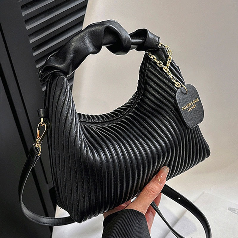 Women Shoulder Bag PU Leather Pleated Cloud Handbag Fashion Casual Simple Elegant Temperament Crossbody Bags Girls Tote Purse