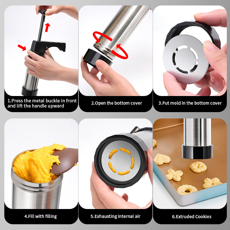 Stainless Steel Cake Cream Decorating Cookie Tool Biscuit Hand Pressing Machine Cookie Press Maker Kit For Kitchen Accessories
