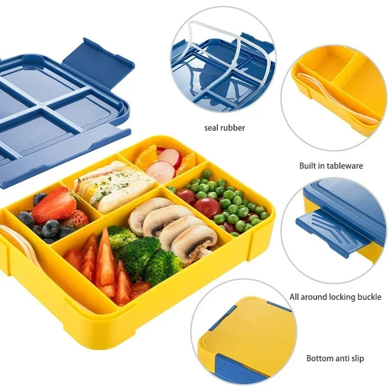 Food Grade Student Lunch Box Compartment Sealed Fruit Salad Box Microwave Heating Lunch Box High Temperature Resistant Bento Box