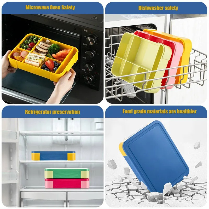 Food Grade Student Lunch Box Compartment Sealed Fruit Salad Box Microwave Heating Lunch Box High Temperature Resistant Bento Box