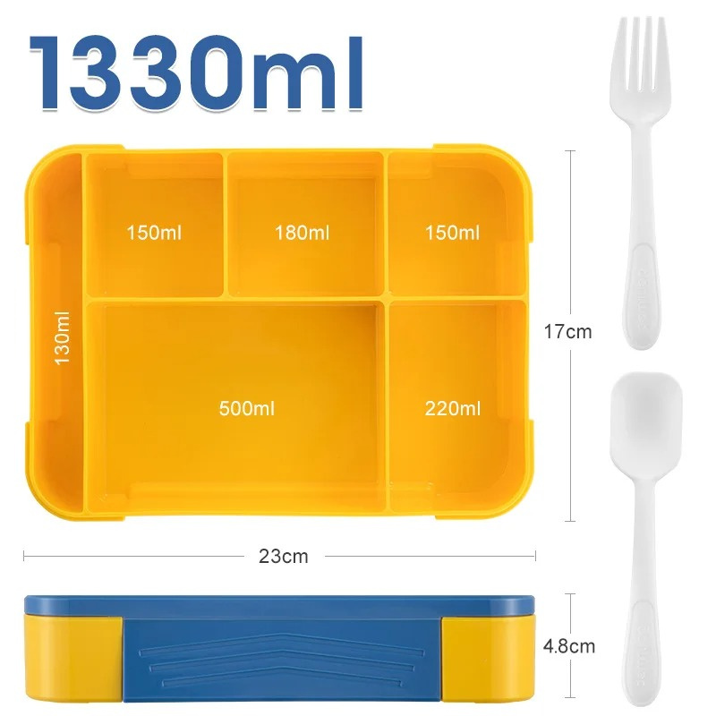 Food Grade Student Lunch Box Compartment Sealed Fruit Salad Box Microwave Heating Lunch Box High Temperature Resistant Bento Box