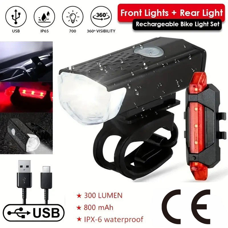 MTB Bike Front Lights USB LED Rechargeable Waterproof Mountain Bike Headlight Bicycle Safety Warning Light Cycling Accessories