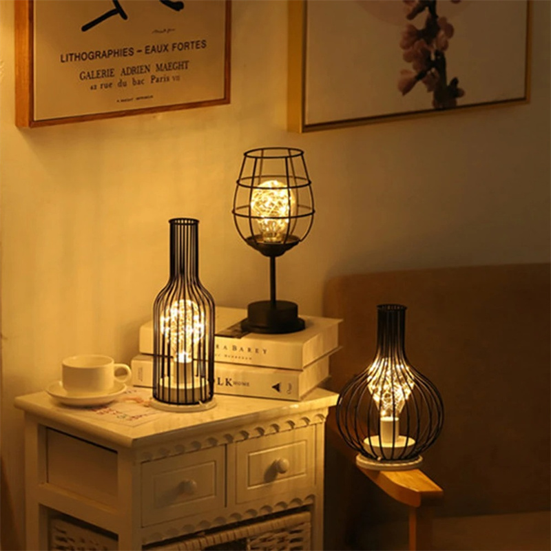 New Led Night Light Decoration Lamp Wine Glass Bottle Vase Table Lights Iron Nordic Style 4.5V Copper Wire Nightlight For Home