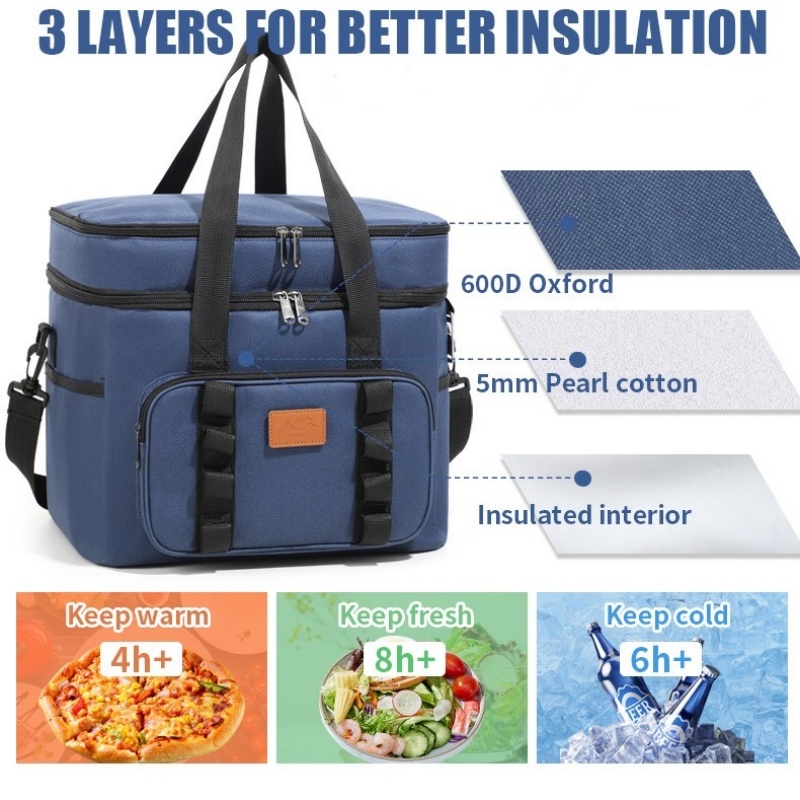 Double Layer Crossbody Lunch Bag Large Capacity Cooler Thermal Insulation Picnic Bags Food Beverage Bag Outdoor Travel  Bag