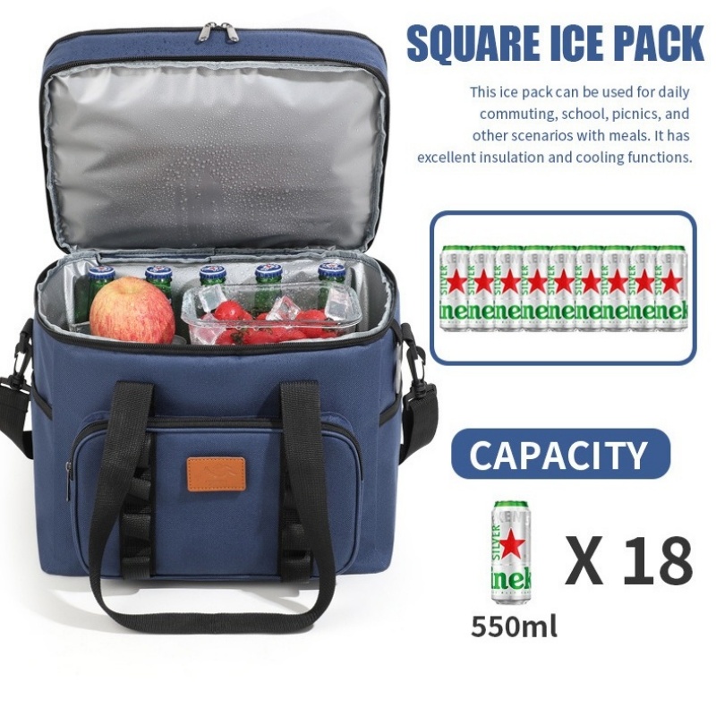Double Layer Crossbody Lunch Bag Large Capacity Cooler Thermal Insulation Picnic Bags Food Beverage Bag Outdoor Travel  Bag