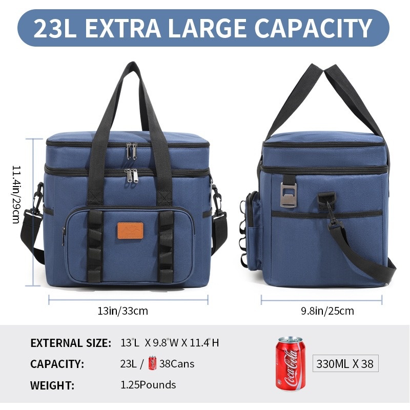 Double Layer Crossbody Lunch Bag Large Capacity Cooler Thermal Insulation Picnic Bags Food Beverage Bag Outdoor Travel  Bag