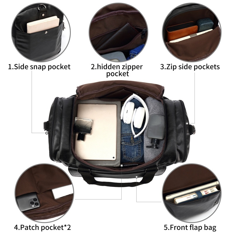 Fashion Men Women Leather Travel Bag Soft Leather Carry Hand Luggage Bags Duffle Bag Fitness Shoulder Bag Weekend Bag