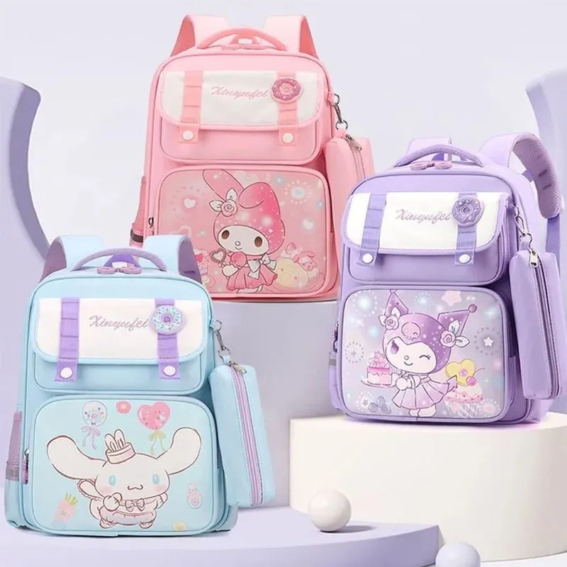 Sanrio Kuromi Melody Cinnamoroll Children Backpack Cute Schoolbag Student Cartoon Book Bag Large Capacity Shoulder Bag Gift