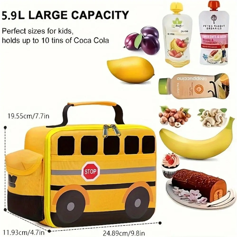 Children's School Bus Lunch Bag Cute Cartoon Picnic Bags Outdoor Portable Meal Bag Camping Insulation Bags Fashion Meal Box Bag