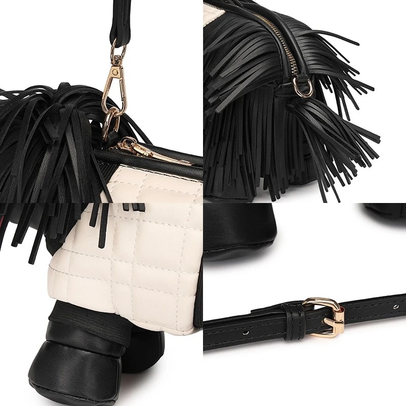 Funny Animals Bag For Women Cute Tassel Glasses Shepherd Dog Shoulder Bag Fashion Crossbody Bag Creative Personalized PU Handbag