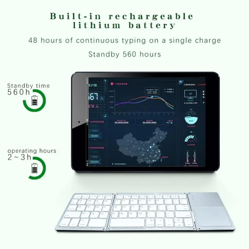 Mini Folding Keyboard Bluetooth Compatible Portable Wireless Keyboard with Touchpad Suitable for IOS Android Windows Phone Ipad