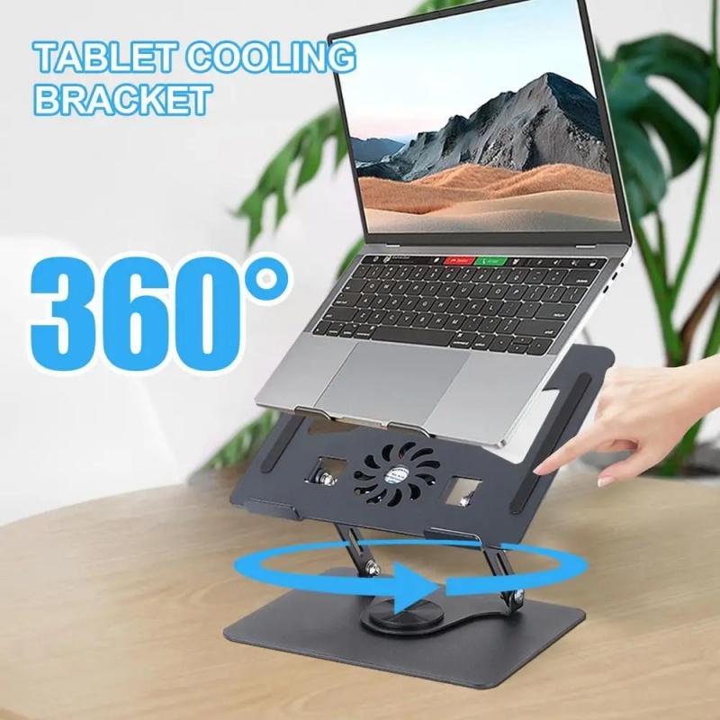 Aluminum Alloy 360 Degree Rotating Adjustable Laptop Holder Portable Laptop Lifter Stand Tablet Laptop Cooling Stand Dual Fans