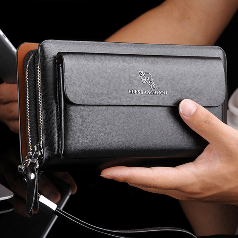 Luxury Men Wallets Zipper Coin Pocket Long Purse Passport Cover Business Clutch Card Holder Waterproof Wallet Double Zipper Bags