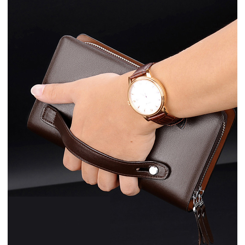 Luxury Men Wallets Zipper Coin Pocket Long Purse Passport Cover Business Clutch Card Holder Waterproof Wallet Double Zipper Bags
