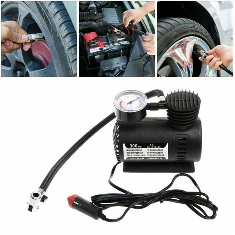 12V 300PSI Car Auto Portable Mini Electric Air Compressor Kit Ball Bicycle Car Tire Inflator Pump Pressure Gauge Car Accessories