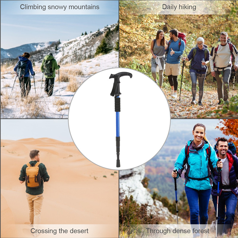 Outdoor Hiking Travel Nordic Walking Pole Adjustable Aluminum Alloy T-Handle Trekking Pole Anti Shock Telescopic Hiking Stick