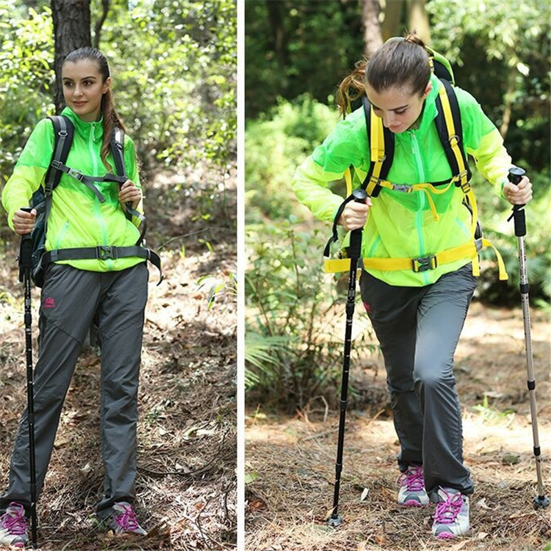 Outdoor Hiking Travel Nordic Walking Pole Adjustable Aluminum Alloy T-Handle Trekking Pole Anti Shock Telescopic Hiking Stick