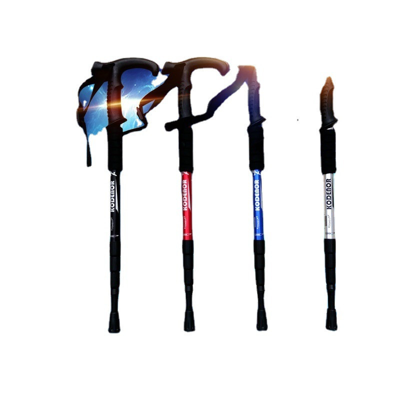 Outdoor Hiking Travel Nordic Walking Pole Adjustable Aluminum Alloy T-Handle Trekking Pole Anti Shock Telescopic Hiking Stick