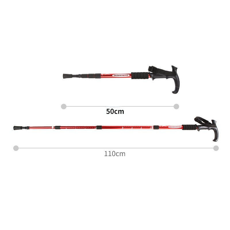Outdoor Hiking Travel Nordic Walking Pole Adjustable Aluminum Alloy T-Handle Trekking Pole Anti Shock Telescopic Hiking Stick
