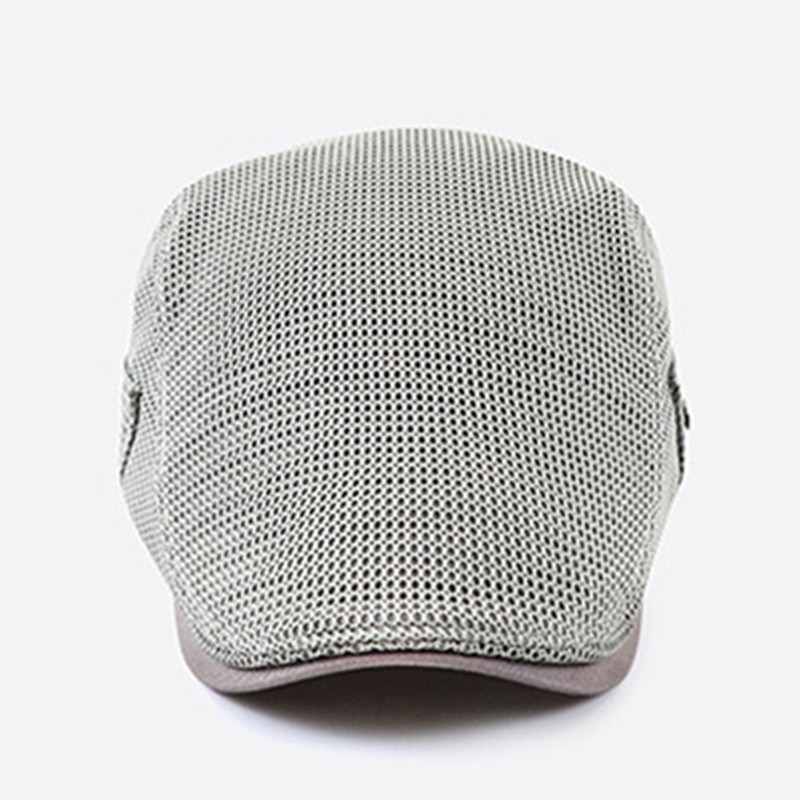 Men's Berets Summer Breathable Visor Cap Women Flat Peaked Sun Hat Net Solid Herringbone Newsboy Hats Mesh Driver Caps