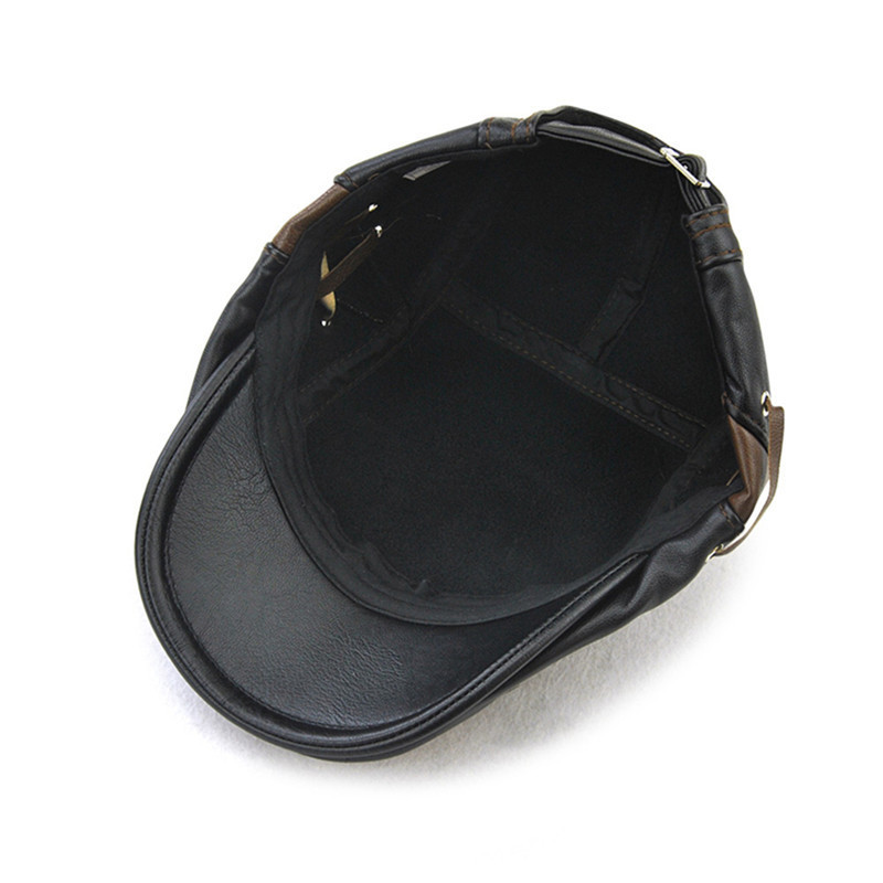 Leather Newsboy Cap Men Berets Duckbill Visor Hat Winter Autumn Windproof Flat Caps Retro England Hat Men Peaked Painter Cap