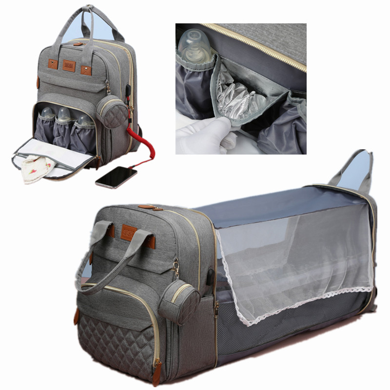 Folding Mommy Bag Lightweight Portable Folding Crib Bed Large Capacity Baby Diaper Bag Mom Backpack Changing Table Baby Bags